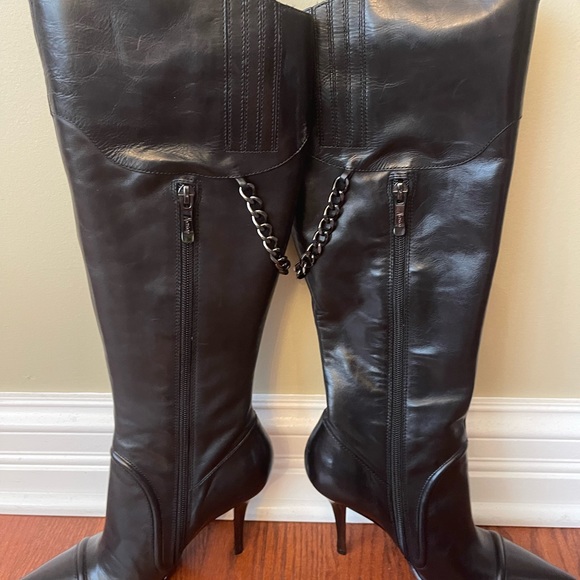Marciano super sexy knee high black leather stiletto boots size 7 - Picture 2 of 7